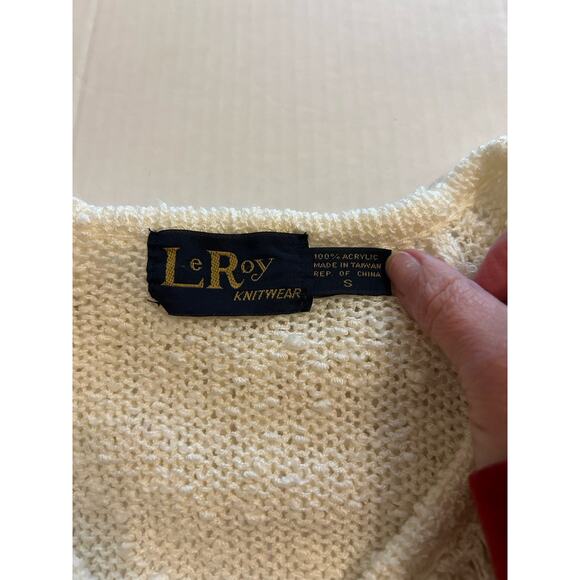 Vtg 80s LeRoy knitwear Ivory Sweater Sz Small Ruffle Crochet Cottagecore Frilly - Picture 5 of 13